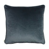 Midnight Garden Floral Velvet Cushion in grey, shown from the plain velvet reverse side with piped edges, against a white background.