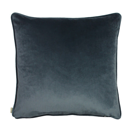Midnight Garden Floral Velvet Cushion in grey, shown from the plain velvet reverse side with piped edges, against a white background.