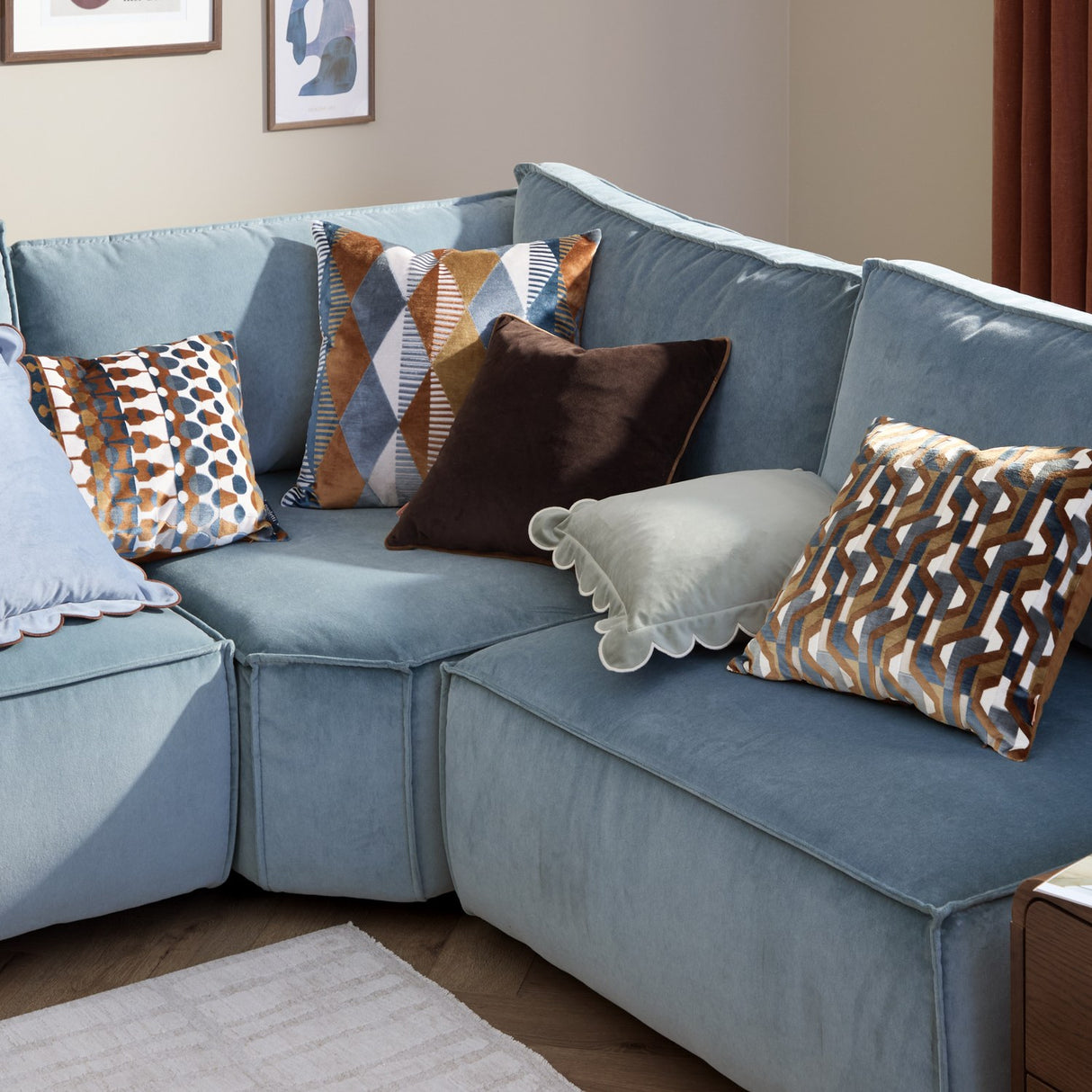 Metro Harlequin Jacquard Velvet Cushion - Ginger