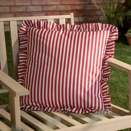 Millie Ruffle Striped Polyester Cushion - Candy Red