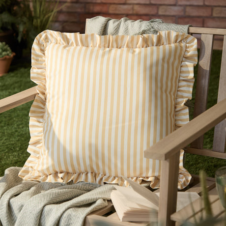 Millie Ruffle Striped Polyester Cushion - Yellow