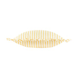 Millie Ruffle Striped Polyester Cushion in yellow and white stripes, shown corner-to-corner with a gathered ruffle trim along the seam, on a plain white background.