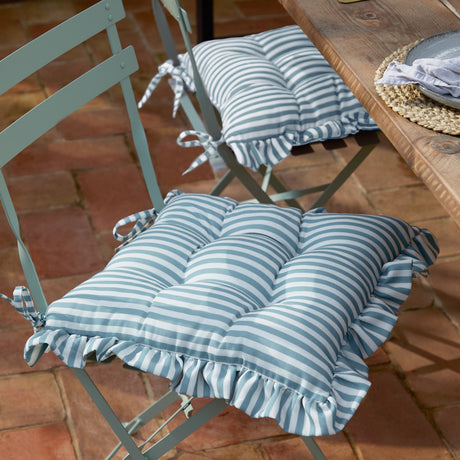 Millie Ruffle Striped Polyester Seat Pad - Blue