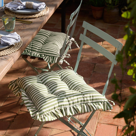 Millie Ruffle Striped Polyester Seat Pad - Green