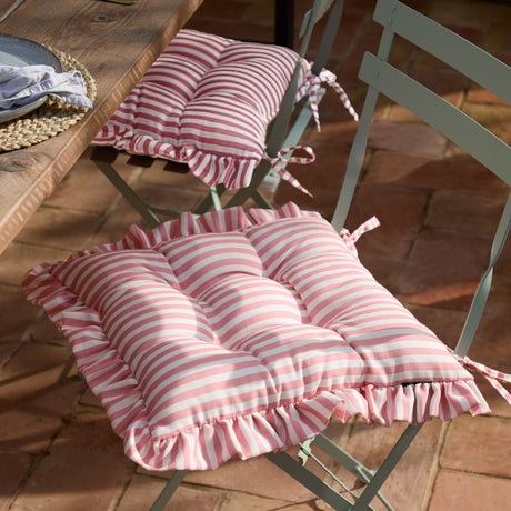 Millie Ruffle Striped Polyester Seat Pad - Pink