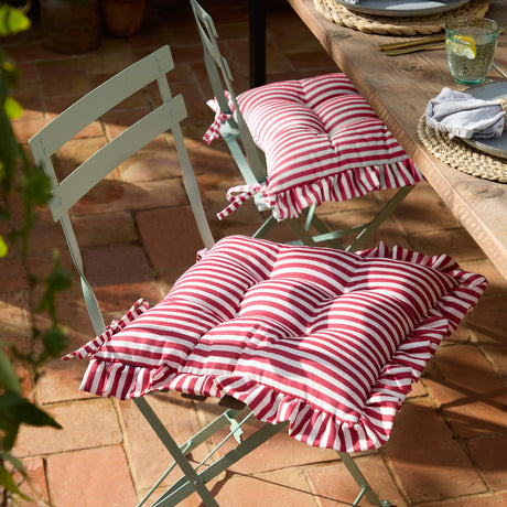 Millie Ruffle Striped Polyester Seat Pad - Red