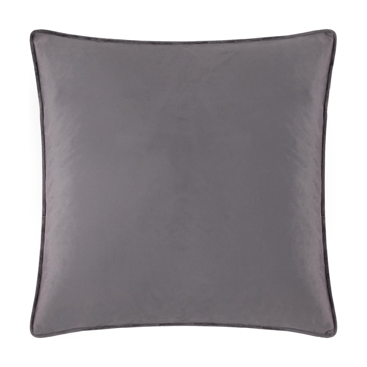 Plain grey velvet square cushion with piped edging, shown reverse side on a white background, from the Moonlit Flight Animal Velvet Cushion set.