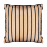 Monkey Palm Reversible Polyester Cushion in Papyrus, 45x45cm, shown striped side up with vertical charcoal-black stripes on sandy beige polyester fabric, plain background.