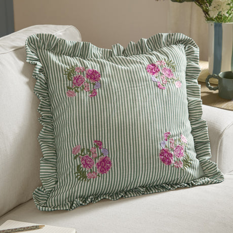 Martha Floral Linen Cushion - Sage