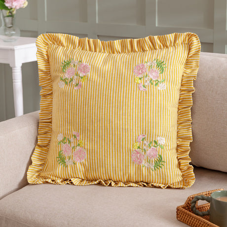 Martha Floral Linen Cushion - Yellow