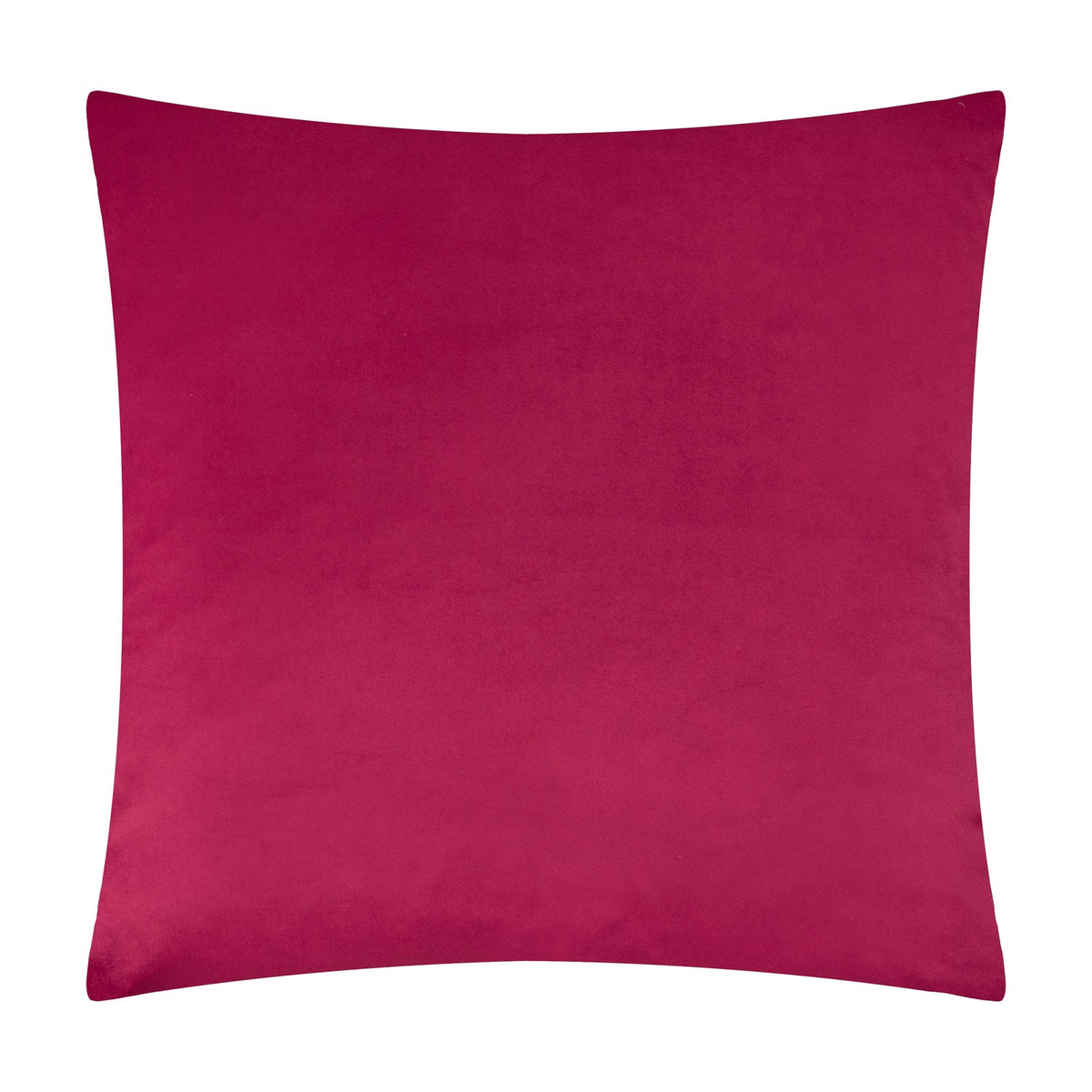 Reverse view of the Mistletoe Wreath Embroidered Velvet Cushion showing a plain deep pinky-red velvet surface, photographed against a plain white background.