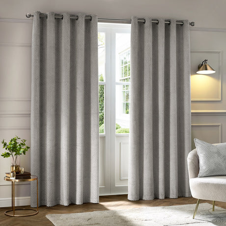 Neptune Velvet Fully Lined Eyelet Curtains - Silver