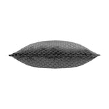 Side view of the Neptune Geometric Velvet Cushion in charcoal, showing a plump square shape with raised honeycomb-pattern velvet and a piped edge on a plain white background.