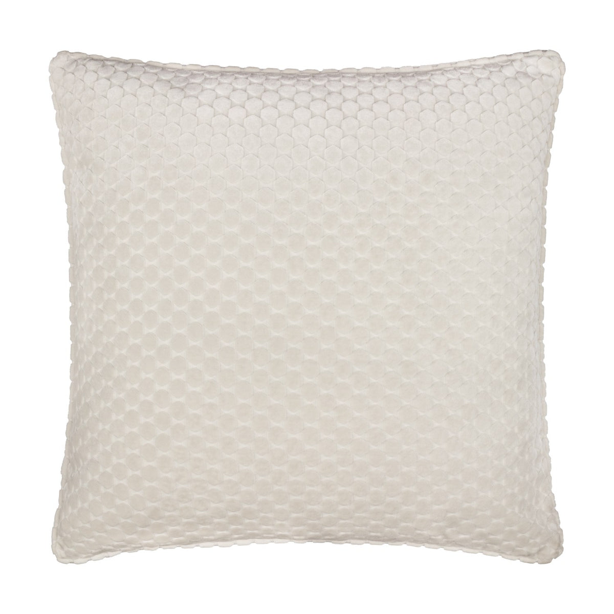 Neptune Geometric Velvet Cushion in ivory, a square scatter cushion with a raised honeycomb-style pattern across the pile fabric, shown on a plain white background.