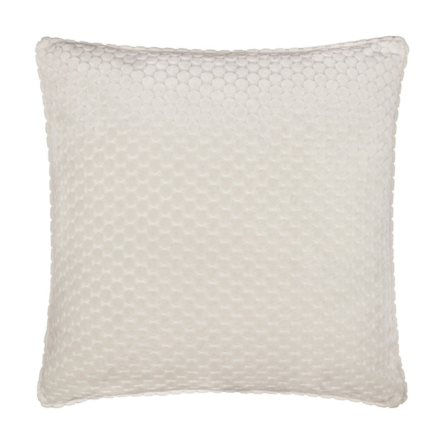 Neptune Geometric Velvet Cushion in ivory, a square scatter cushion with a raised honeycomb-style pattern across the pile fabric, shown on a plain white background.