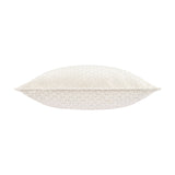 Neptune Geometric Velvet Cushion in ivory, shown side-on to reveal its plump fill, with a raised geometric grid pattern on the velvet cover, set against a plain white background.
