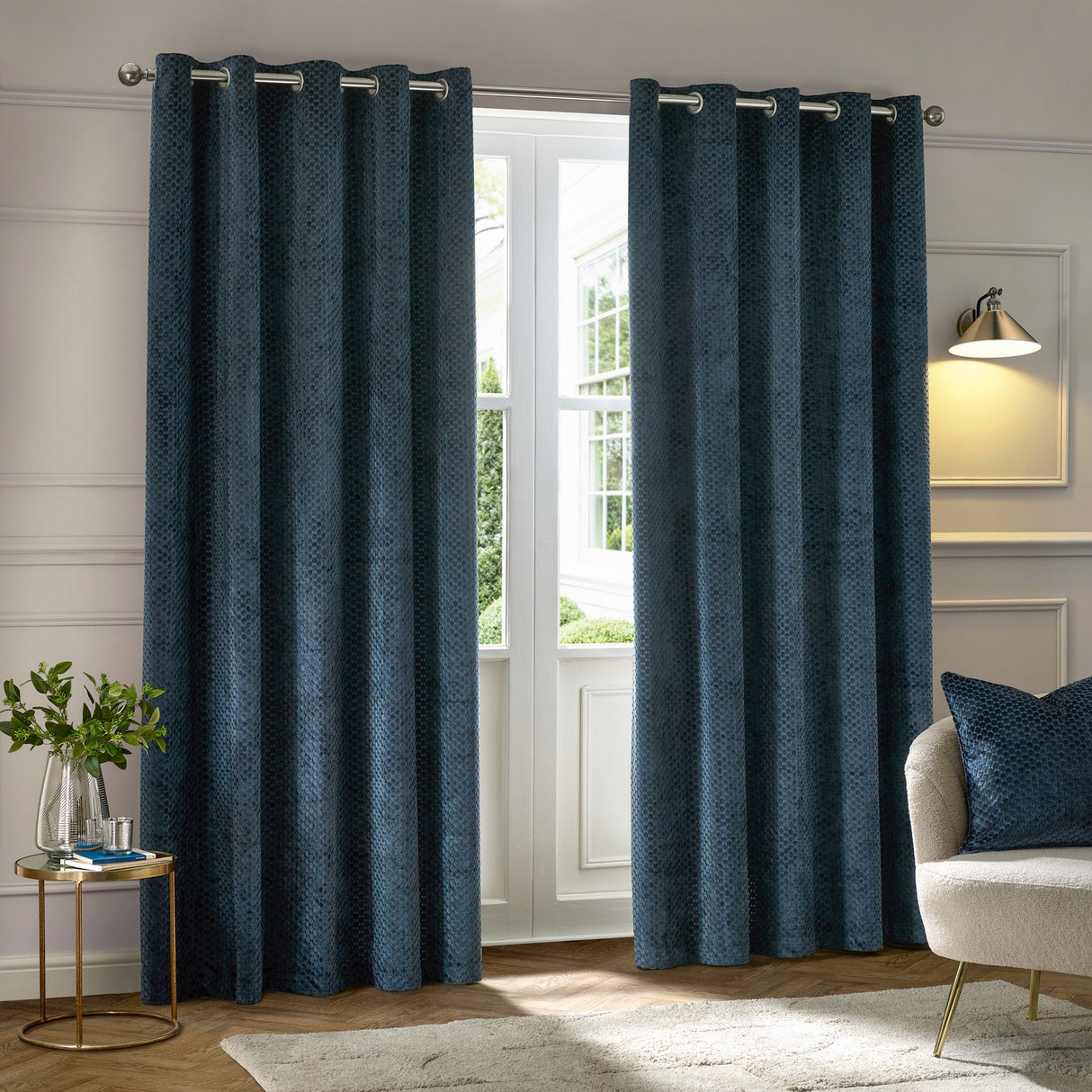 Neptune Geometric Velvet Cushion - Navy