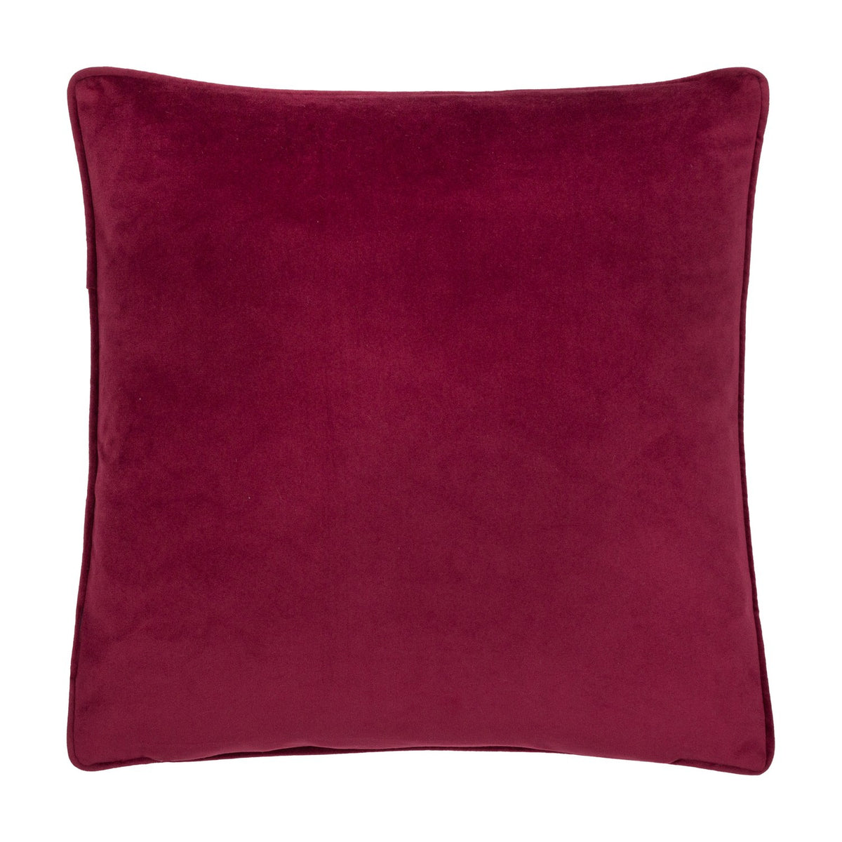Noortje Velvet Silk Cushion in Silk Pink, shown as a plain velvet square cushion with piped edges, reverse side view against a plain white background.