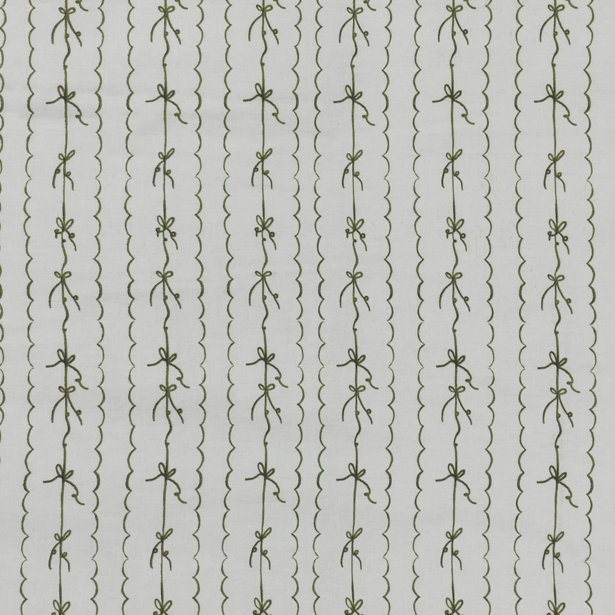 Noortje Silk Abstract Duvet Cover Set in Silk Pink, polycotton fabric with green bow-and-vine stripe print on a light grey scalloped-stripe background.