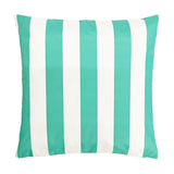 Square polyester cushion in bold teal and white striped design, shown on a plain white background.