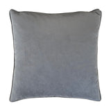 Plain grey velvet square cushion with piped edge trim, shown against a white background, back view of the Orient Animal Velvet Cushion.