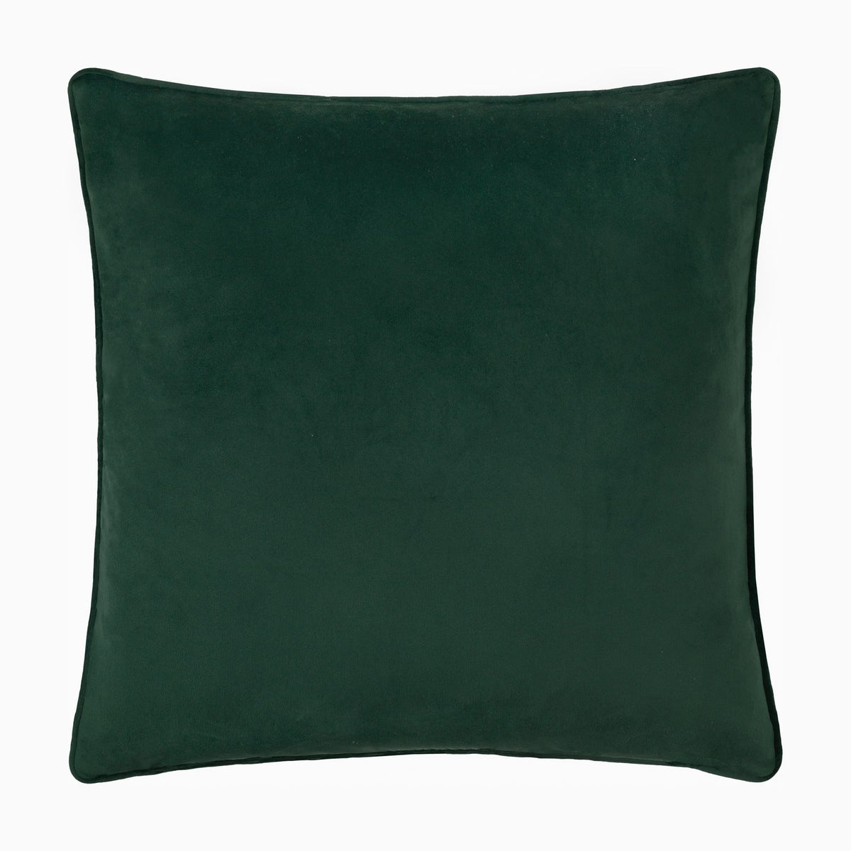 Odisha Exotic Bird Animal Velvet Cushion in Emerald, plain velvet reverse shown, square shape with piped edge, photographed on a white background.