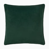 Odisha Exotic Bird Animal Velvet Cushion in Emerald, plain velvet reverse shown, square shape with piped edge, photographed on a white background.
