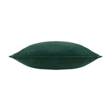 Odisha Exotic Bird Animal Velvet Cushion in emerald green shown side-on, revealing plump square shape and plain piped edge against a white background.