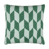 Olsen Geometric Polyester Cushion in Good For You Green, a square textured cushion with bottle-green and pale mint interlocking chevron blocks, shown on a plain white background.