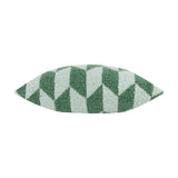 Olsen Geometric Polyester Cushion in Good For You Green, shown side-on with a textured knitted pile in bottle-green and pale mint angled blocks, on a plain white background.
