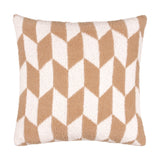 Olsen Geometric Polyester Cushion in beige and cream, a square scatter cushion with a brushed, textured chevron and diamond print, shown on a plain white background.