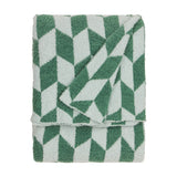 Olsen Geometric Polyester Throw in Good For You Green, folded showing a chevron pattern in two greens against pale mint with a soft brushed pile, on a plain white background.