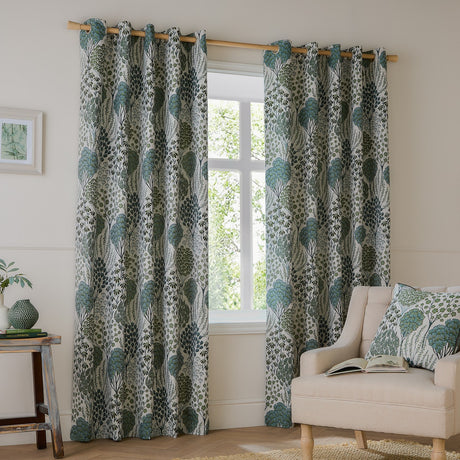Ophelia Jacquard Fully Lined Eyelet Curtains - Thyme/Mineral
