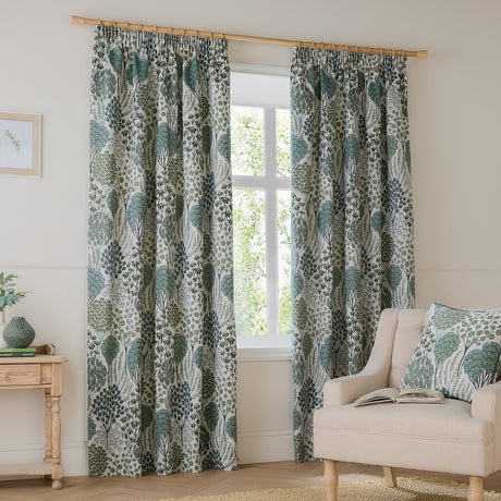 Ophelia Jacquard Polyester Pencil Pleat Curtains - Thyme/Mineral