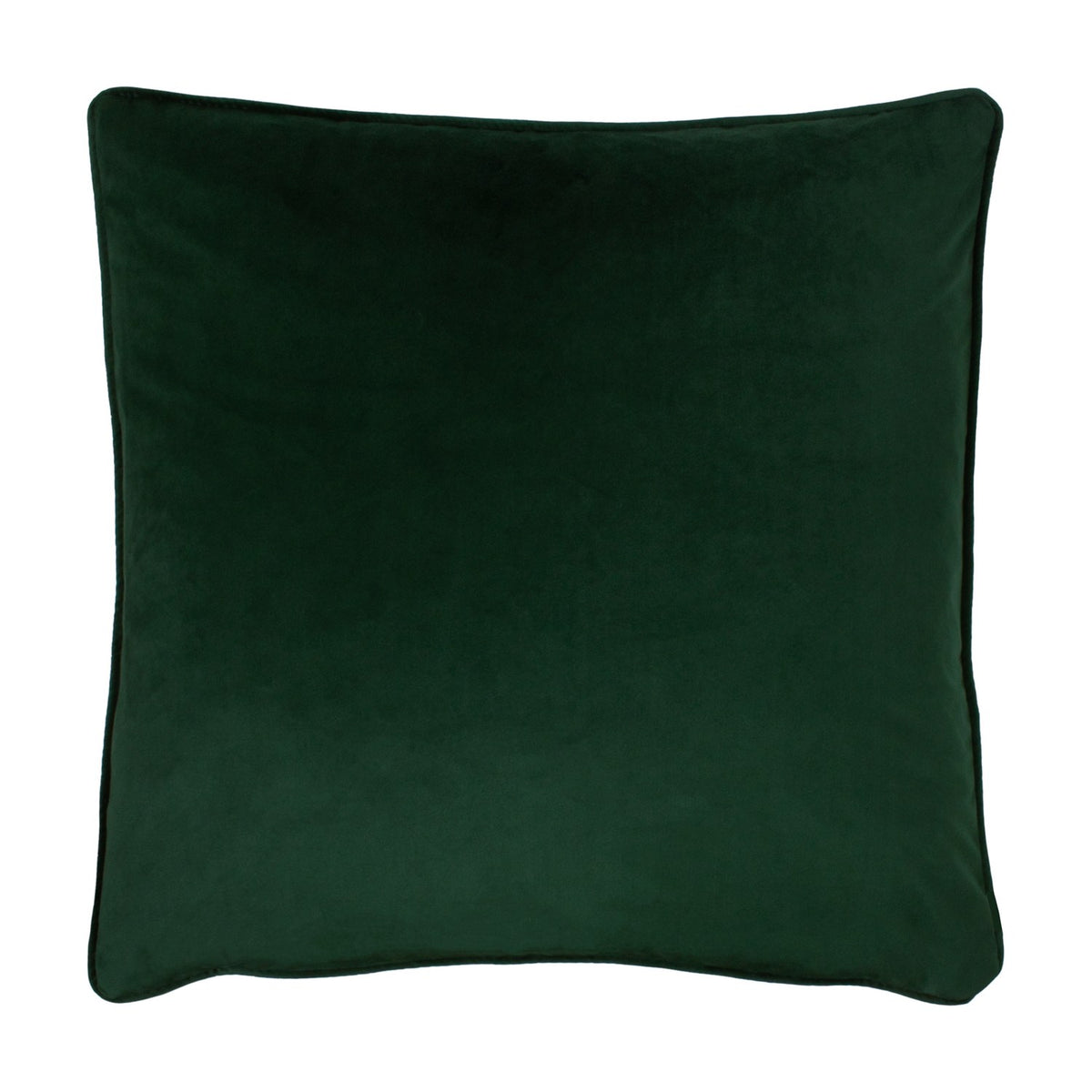 Opulence Plain Velvet Cushion in bottle green, a square design with a piped edge and soft deep velvet finish, shown on a plain white background.