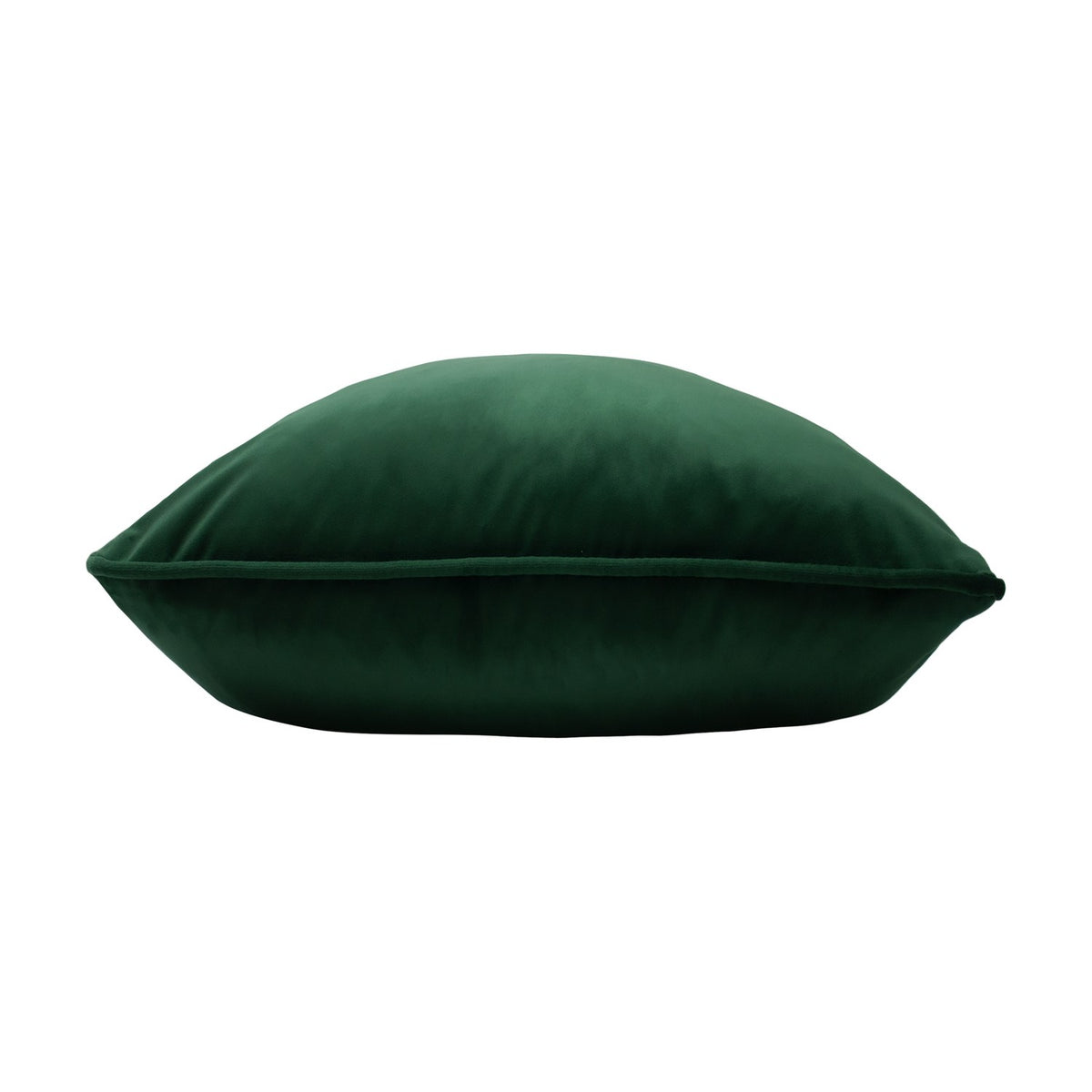 Opulence Plain Velvet Cushion in bottle green, a square piped-edge cushion with a soft velvet finish, shown side-on against a plain white background.