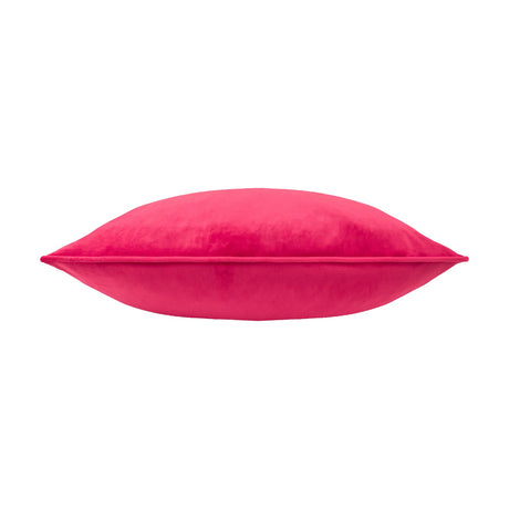 Opulence Plain Velvet Cushion in Cadillac pink, shown side-on with a piped edge seam and smooth velvet pile, on a plain white background.