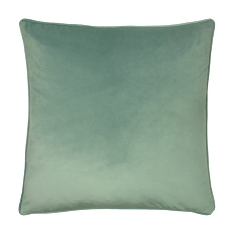 Square velvet cushion in eau de nil green with a soft piped edge, shown against a plain white background, Opulence Plain Velvet Cushion.