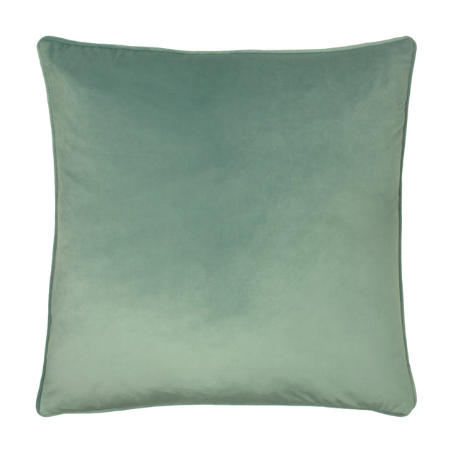 Square velvet cushion in eau de nil green with a soft piped edge, shown against a plain white background, Opulence Plain Velvet Cushion.
