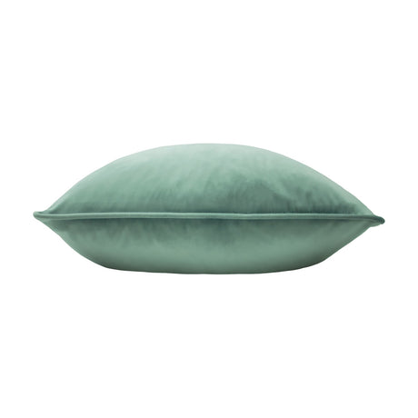 Opulence Plain Velvet Cushion in eau de nil, a soft sage-green square cushion with piped edge, shown side-on against a plain white background.