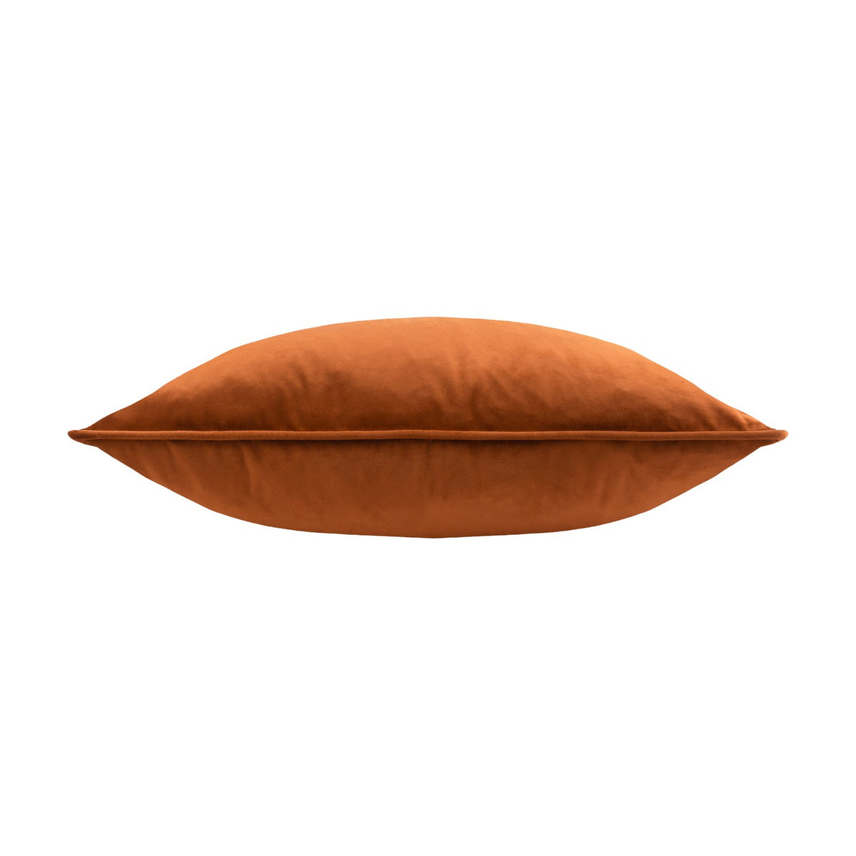 Opulence Plain Velvet Cushion in ginger orange, a square velvet cushion with piped edging, shown lying flat against a plain white background.