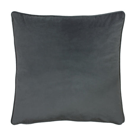 Opulence Plain Velvet Cushion in granite, a square charcoal-grey velvet cushion with a plain surface and self-coloured piped edge, shown on a plain white background.