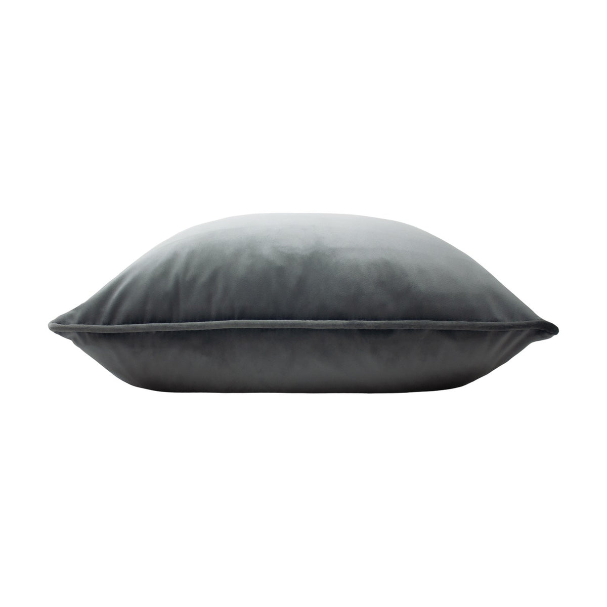 Opulence Plain Velvet Cushion in granite grey, a square velvet cushion with piped edges shown side-on against a plain white background.