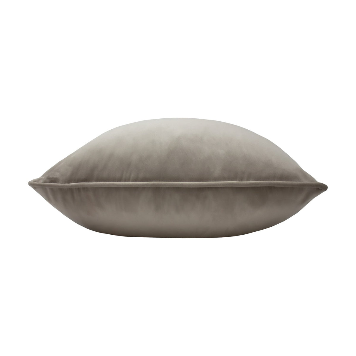 Opulence Plain Velvet Cushion in mink brown, shown side-on with a plump filled shape and smooth piped edge against a plain white background.