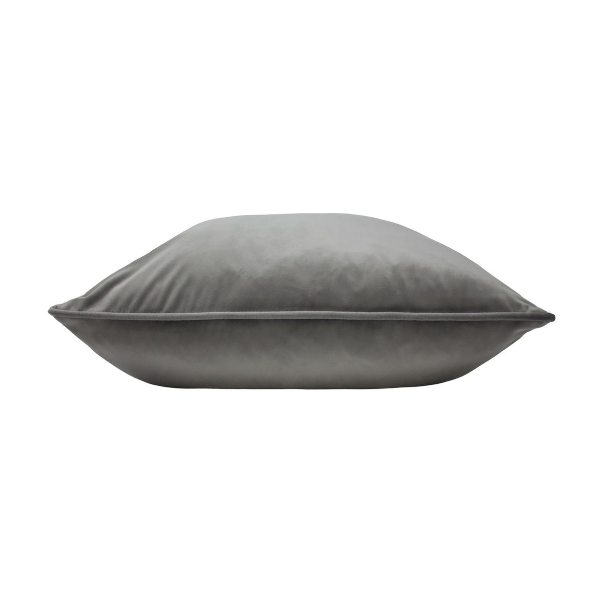 Opulence Plain Velvet Cushion in steel grey, square with piped edge, shown side-on against a plain white background.