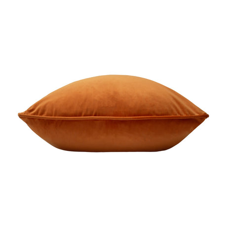Opulence Plain Velvet Cushion in tangerine orange, square with piped edging, shown side-on on a plain white background.