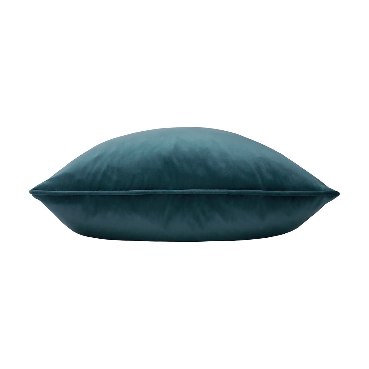 Opulence Plain Velvet Cushion in deep teal, shown lying flat with a piped edge trim and dense velvet pile, against a plain white background.