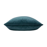 Opulence Plain Velvet Cushion in deep teal, shown lying flat with a piped edge trim and dense velvet pile, against a plain white background.