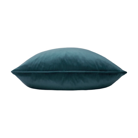 Opulence Plain Velvet Cushion in deep teal, shown lying flat with a piped edge trim and dense velvet pile, against a plain white background.
