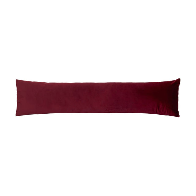 Opulence Plain Velvet Draught Excluder in burgundy, a long plain bolster cushion with soft velvet pile and no pattern, shown on a plain white background.